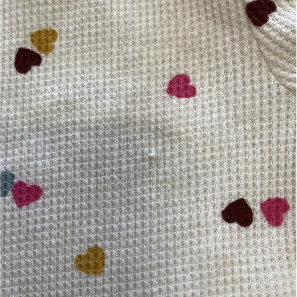 Cat & Jack Toddler Girl‎ Peplum Top 4T Cream Heart Print Waffle Knit Tee Relaxed